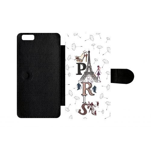 Etui A Rabat - Paris Fond Blanc - Compatible Avec Apple Iphone 6s Plus - Plastique - Bord Noir