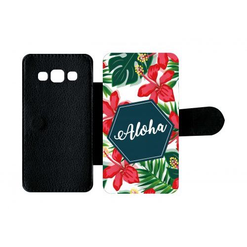 Etui A Rabat - Aloha Tropical Fond Blanc - Compatible Avec Samsung Galaxy A3 - Plastique - Bord Noir