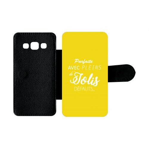 Etui A Rabat - Parfaite Avec Pleins De Jolis Defauts Fond Jaune - Compatible Avec Samsung Galaxy A3 - Plastique - Bord Noir