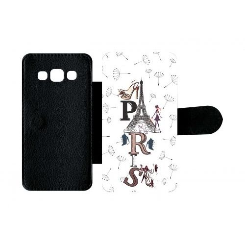 Etui A Rabat - Paris Fond Blanc - Compatible Avec Samsung Galaxy A3 - Plastique - Bord Noir