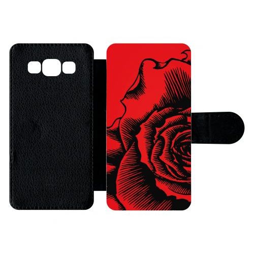 Etui À Rabat Galaxy A5 (2015) - Fleur Fond Fond Rouge - Simili-Cuir - Noir