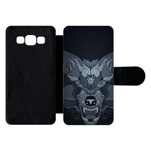 Etui À Rabat Galaxy A5 (2015) - Loup Fond Gris - Simili-Cuir - Noir