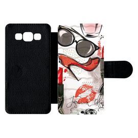 Etui À Rabat Galaxy A5 (2015) - Motif Girly Fond Blanc - Simili-Cuir - Noir