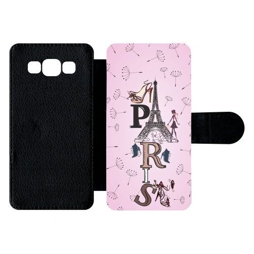 Etui À Rabat Galaxy A5 (2015) - Paris Fond Rose Pale - Simili-Cuir - Noir