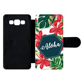 Etui À Rabat Galaxy A5 (2015) - Aloha Tropical Fond Blanc - Simili-Cuir - Noir