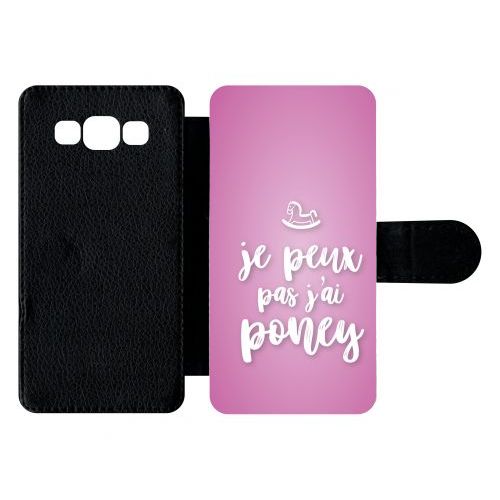 Etui À Rabat Galaxy A5 (2015) - Je Peux Pas Jai Poney Fond Rose Pale - Simili-Cuir - Noir