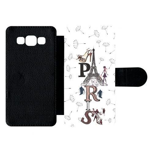 Etui À Rabat Galaxy A5 (2015) - Paris Fond Blanc - Simili-Cuir - Noir