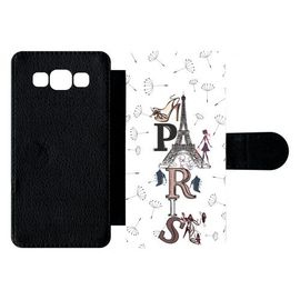 Etui À Rabat Galaxy A5 (2015) - Paris Fond Blanc - Simili-Cuir - Noir