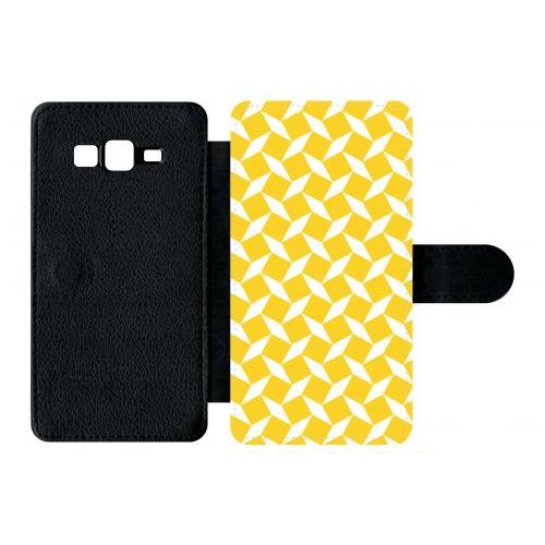 Etui À Rabat Galaxy Grand Prime - Carreau Jaune - Simili-Cuir - Noir