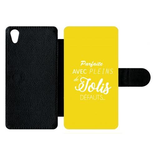 Etui À Rabat Xperia Z5 - Parfaite Avec Pleins De Jolis Defauts Fond Jaune - Simili-Cuir - Noir