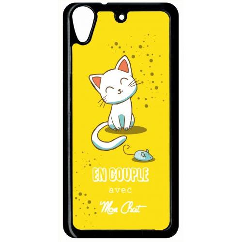 Coque Pour Smartphone - En Couple Avec Mon Chat Fond Jeune - Compatible Avec Htc Desire 626 - Plastique - Bord Noir