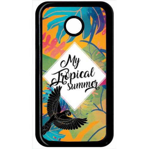 Coque Pour Smartphone - My Tropical Summer Fond Orange - Compatible Avec Motorola Moto E - Plastique - Bord Noir