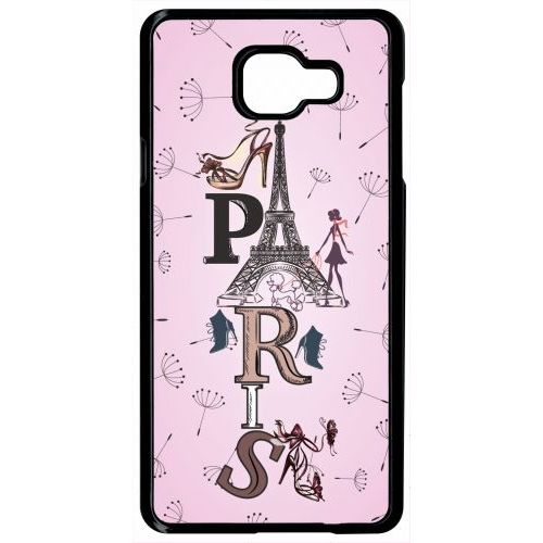 Coque Pour Smartphone - Paris Fond Rose Pale - Compatible Avec Samsung Galaxy A7 (2016) - Plastique - Bord Noir
