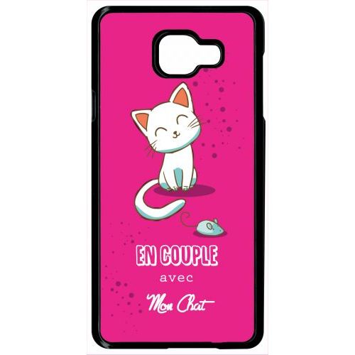 Coque Pour Smartphone - En Couple Avec Mon Chat Fond Rose - Compatible Avec Samsung Galaxy A7 (2016) - Plastique - Bord Noir