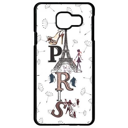 Coque Pour Smartphone - Paris Fond Blanc - Compatible Avec Samsung Galaxy A9 (2016) - Plastique - Bord Noir