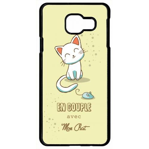 Coque Pour Smartphone - En Couple Avec Mon Chat Fond Jaune - Compatible Avec Samsung Galaxy A9 (2016) - Plastique - Bord Noir