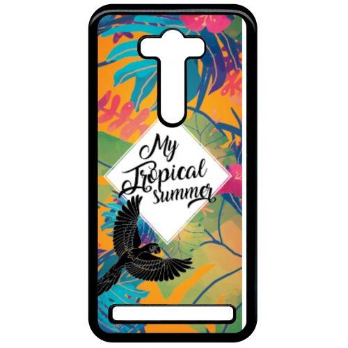 Coque Pour Smartphone - My Tropical Summer Fond Orange - Compatible Avec Asus Zenfone 2 Laser Ze550kl - Plastique - Bord Noir