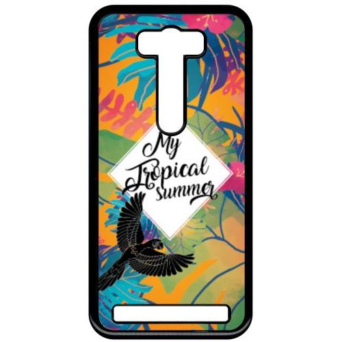 Coque Pour Smartphone - My Tropical Summer Fond Orange - Compatible Avec Asus Zenfone 2 Laser Ze500kl - Plastique - Bord Noir