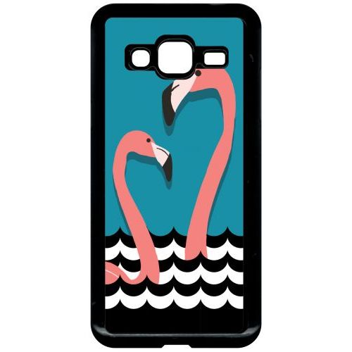 Coque Pour Smartphone - Flamant Roses - Compatible Avec Samsung Galaxy J3 - Plastique - Bord Noir