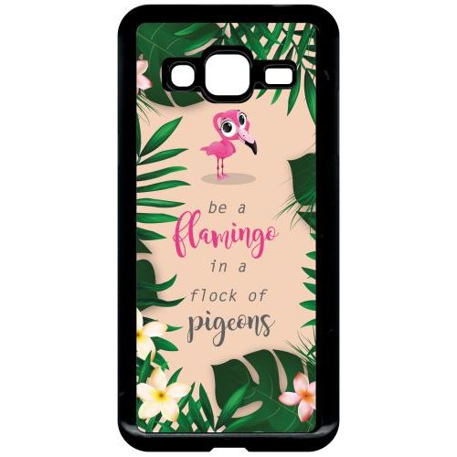 Coque Pour Smartphone - Etre Un Flamant Rose Dans Un Troupeau De Pigeons Fond Rose - Compatible Avec Samsung Galaxy J3 - Plastique - Bord Noir
