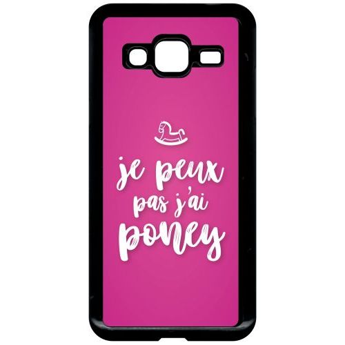 Coque Pour Smartphone - Je Peux Pas Jai Poney Fond Rose Fushia - Compatible Avec Samsung Galaxy J3 - Plastique - Bord Noir