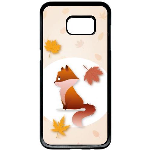 Coque Pour Smartphone - Renard Fond Beige - Compatible Avec Samsung Galaxy S7 Edge - Plastique - Bord Noir