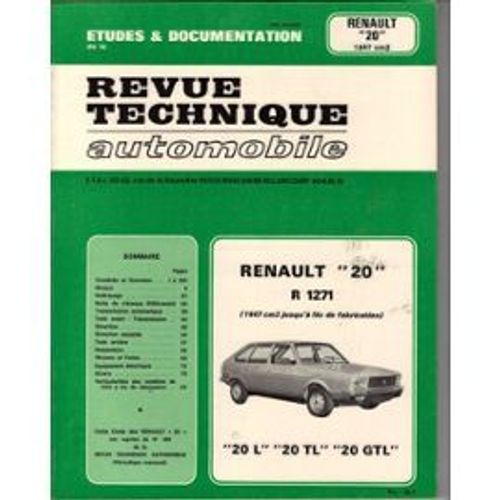 Revue Technique Automobile  Renault "20" R1271