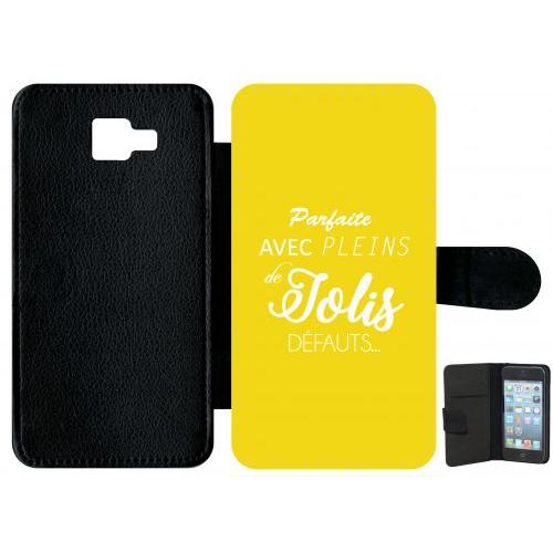 Etui À Rabat Galaxy A9 (2016) - Parfaite Avec Pleins De Jolis Defauts Fond Jaune - Simili-Cuir - Noir