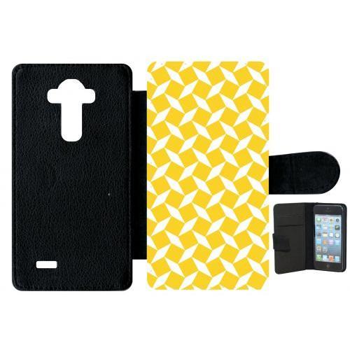 Etui A Rabat - Carreau Jaune - Compatible Avec Lg G4 - Plastique - Bord Noir