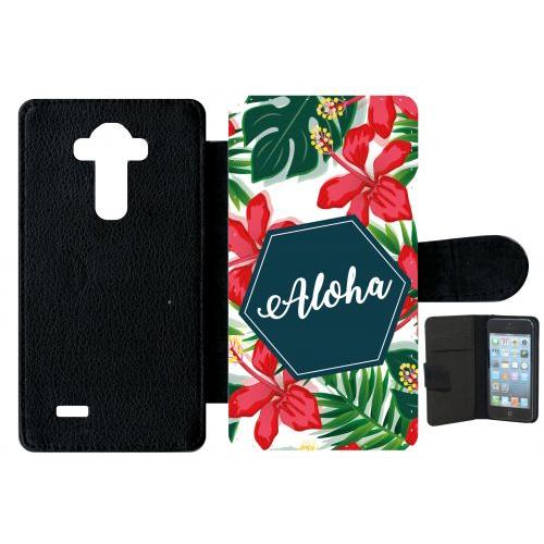 Etui A Rabat - Aloha Tropical Fond Blanc - Compatible Avec Lg G4 - Plastique - Bord Noir