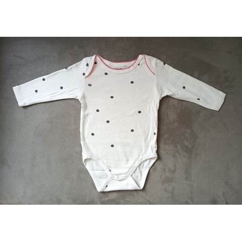 Body Blanc A Pois Noirs. Manches Longues. Kiabi. Coton. Taille 9 / 12 Mois. 73 / 76 Cm