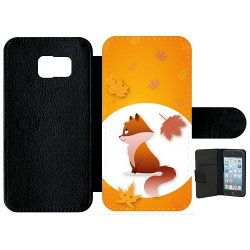 Etui À Rabat Galaxy S6 - Renard Fond Orange - Simili-Cuir - Noir