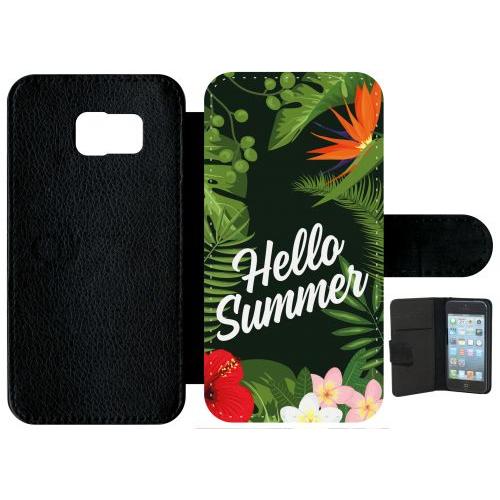 Etui À Rabat Galaxy S6 - Hello Summer Tropical Fond Vert - Simili-Cuir - Noir