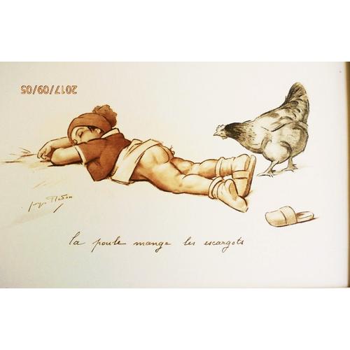 Vintage 1925 origional Georges Redon la shops poule manage les escargots lithograph