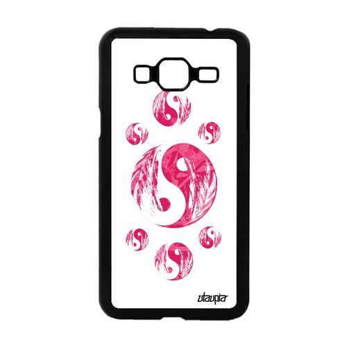 Coque Samsung Galaxy J3 Yin Et Yang Image Imprimé Japon Telephone Plume Rose En