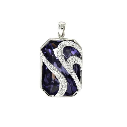 Pendentif Femme Orné De Cristal De Swarovski Violet Et Argent 925/1000 - Crystal Pearl Cry R2016 S Unique