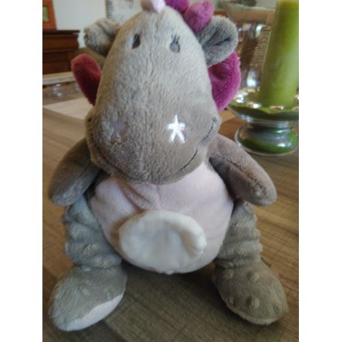 Doudou Dragon Gris Rose Et Fushia  25cm Noukie's Peluche