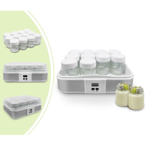 Yaourtière, Machine Pour Yaourt Fait Maison, 12 Pots, Avec Minuteur, 30,6 X 25 X 12,4 Cm, Blanc, Capacité Par Pot: 0,21 L