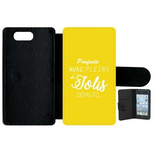 Etui À Rabat Xperia Z3 Compact - Parfaite Avec Pleins De Jolis Defauts Fond Jaune - Simili-Cuir - Noir