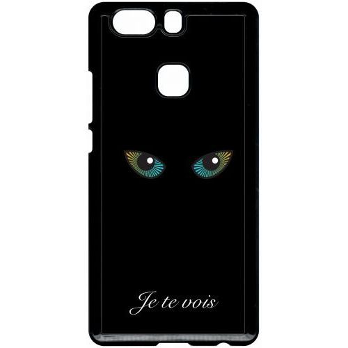 Coque Pour Smartphone - Je Te Vois Yeux De Chat - Compatible Avec Huawei P9 Plus - Plastique - Bord Noir