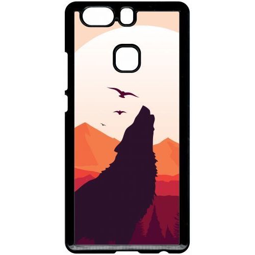 Coque Pour Smartphone - Loup La Pleine Lune - Compatible Avec Huawei P9 Plus - Plastique - Bord Noir