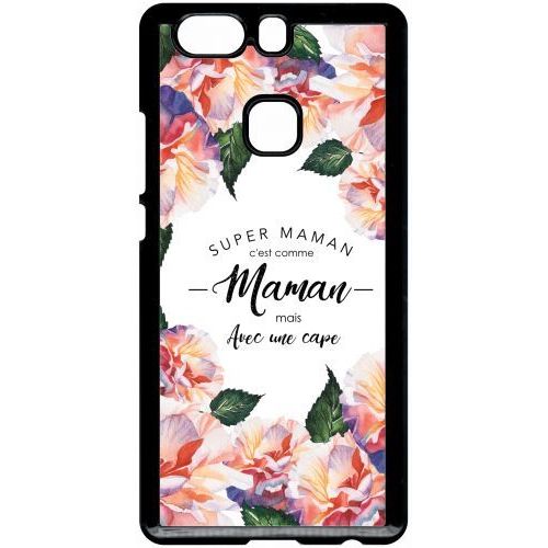 Coque Pour Smartphone - Super Maman - Compatible Avec Huawei P9 Plus - Plastique - Bord Noir