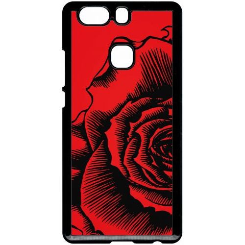 Coque Pour Smartphone - Fleur Fond Fond Rouge - Compatible Avec Huawei P9 Plus - Plastique - Bord Noir