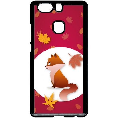Coque Pour Smartphone - Renard Fond Rouge - Compatible Avec Huawei P9 Plus - Plastique - Bord Noir