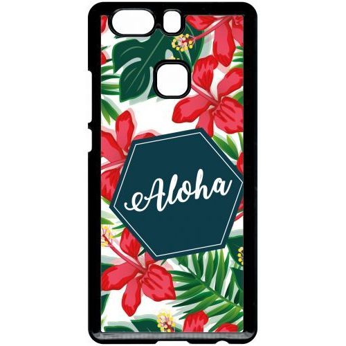 Coque Pour Smartphone - Aloha Tropical Fond Blanc - Compatible Avec Huawei P9 Plus - Plastique - Bord Noir