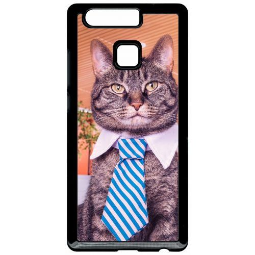 Coque Pour Smartphone - Chat Cravate - Compatible Avec Huawei P9 - Plastique - Bord Noir