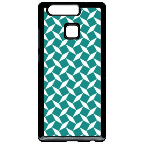 Coque Pour Smartphone - Carreau Bleu Canard - Compatible Avec Huawei P9 - Plastique - Bord Noir