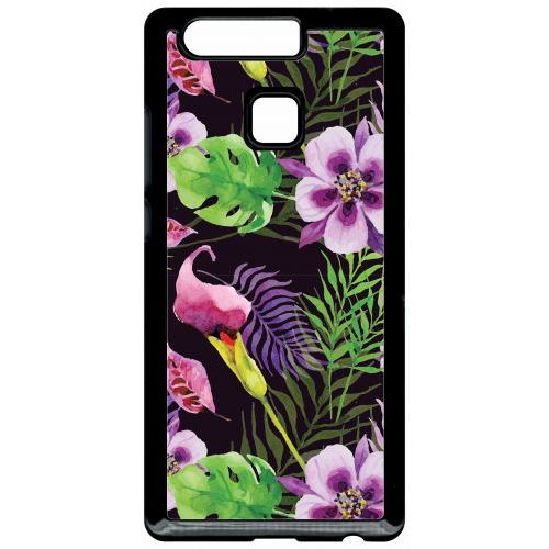 Coque Pour Smartphone - Fleurs Floral - Compatible Avec Huawei P9 - Plastique - Bord Noir