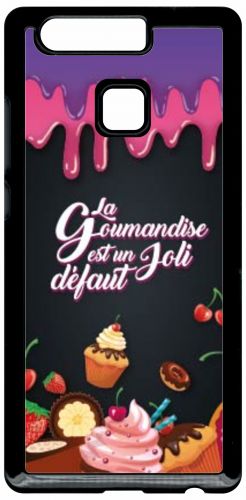 Coque Pour Smartphone - La Gourmandise Est Un Joli Defaut Fond Noir 01 - Compatible Avec Huawei P9 - Plastique - Bord Noir