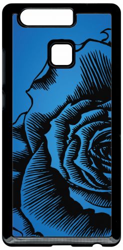 Coque Pour Smartphone - Fleur Fond Fond Bleu - Compatible Avec Huawei P9 - Plastique - Bord Noir